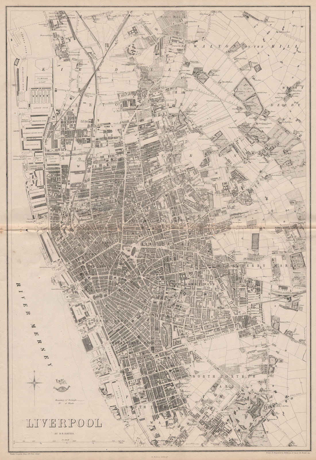 LIVERPOOL. Large town/city plan by BR DAVIES for the Dispatch Atlas 1862 map